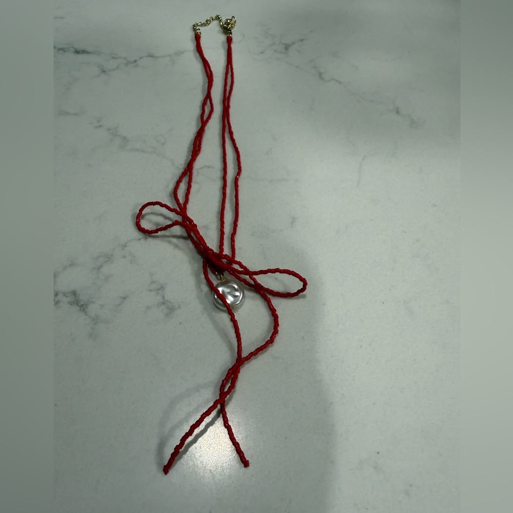 Red Necklace with Pearl Accents